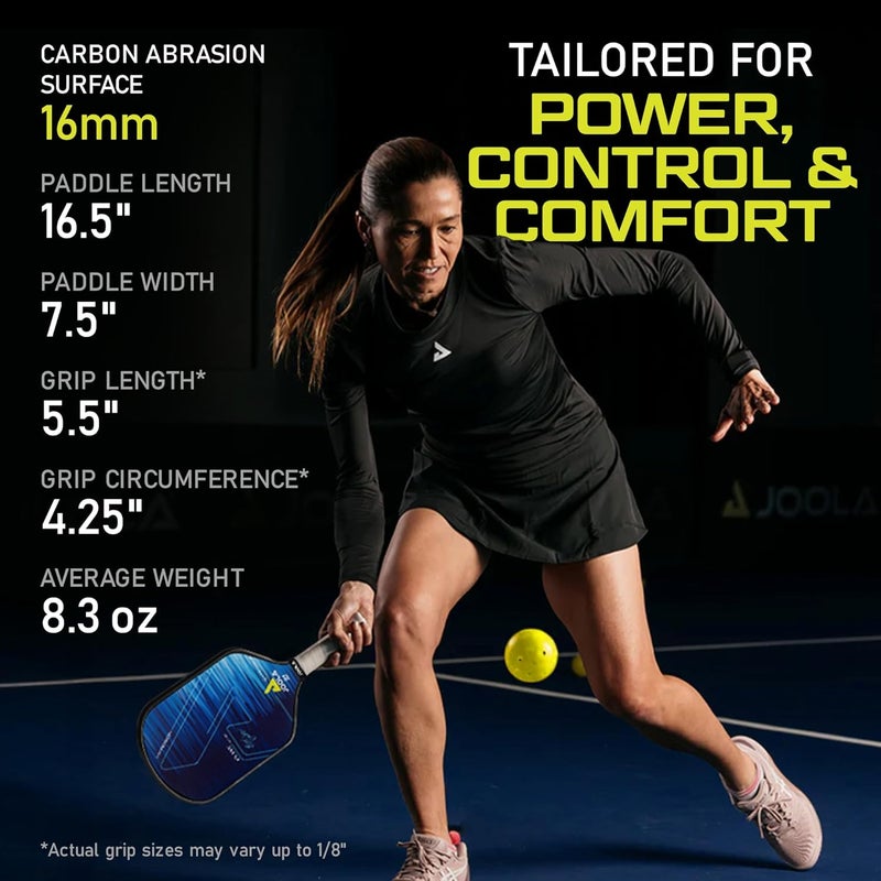 JOOLA مضرب بيكلبول بن جونز هايبرون - اختر سطح الكربون الخام أو سطح الكربون المقاوم للاحتكاك لزيادة القوة والدوران - مقبض طويل - مضرب بيكلبول من ألياف الكربون - معتمد من USAP - Image 4